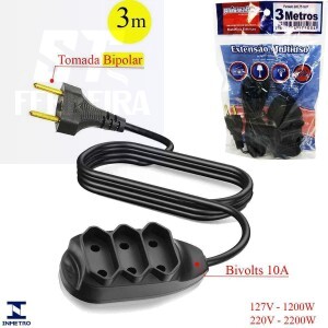 EXTENSÃO ELÉTRICA PRISMATEC DUPLA DE 3 METROS