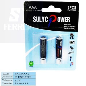 PILHA AAA PALITO CARTELA COM 02 UNIDADES (SP-R3AAA-2)